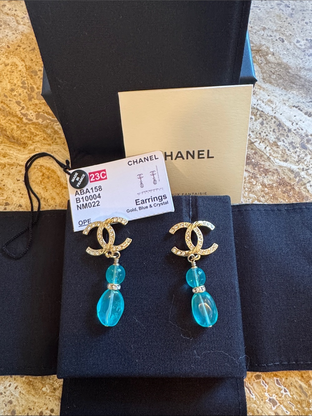 CHANEL Gold and Turquoise CC Drop Earrings